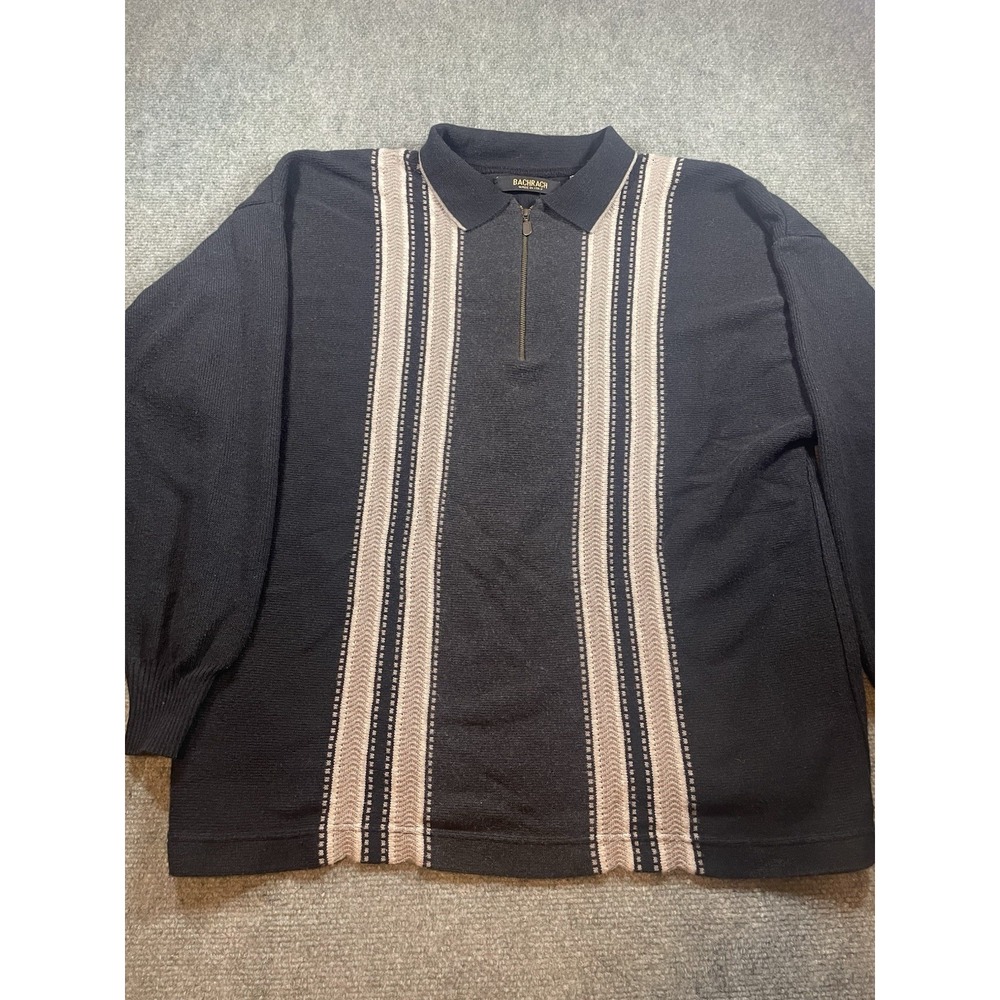 Bachrach Sweater Men Large Black Wool Blend  Classic Retro Made In Italy